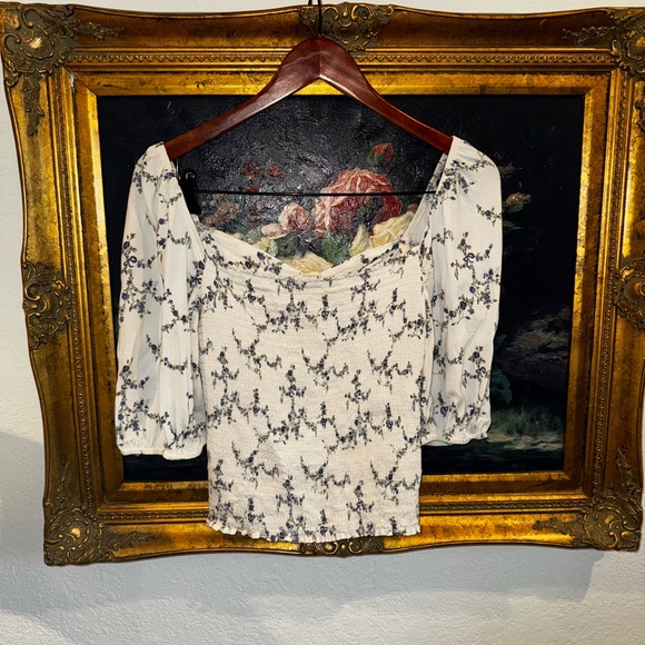 Reformation Ditsy Floral Smocked Sweetheart Puff Sleeve Top Size 12 Used - Picture 5 of 7